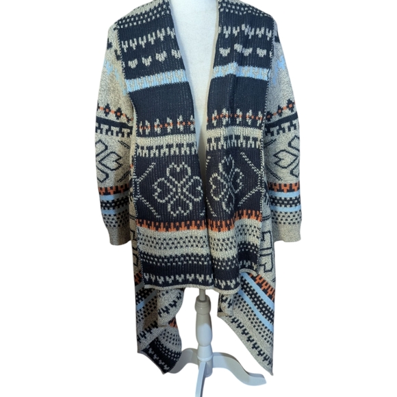 TCEC Multicolor Geometric Sweater Southwestern Cascade Cardigan Sz L - Picture 1 of 9